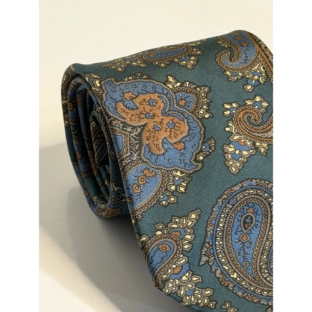 VTG‎ Cross & Windsor Necktie Teal Blue Paisley Silk Handmade Classic Mens Tie